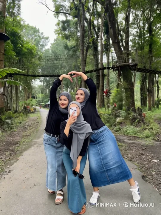 Women Celebrate in Forest with Heart Shape Pose – AI Generated Video | Hailuo AI