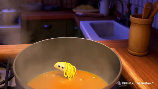Noodle Dances in Rustic Kitchen Setting – AI Generated Video | Hailuo AI