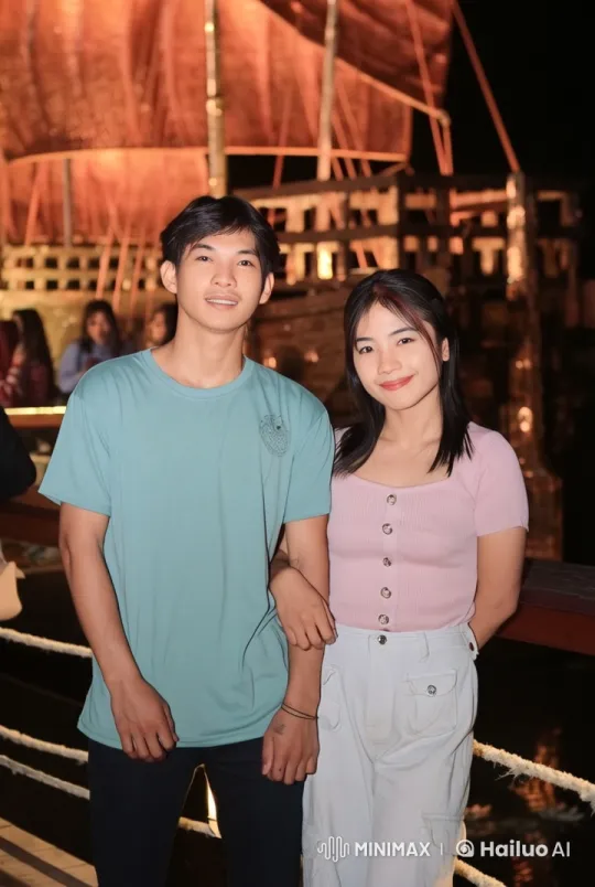 Young Couple Performs Kung Fu on Deck with Illuminated Ship – AI Generated Video | Hailuo AI