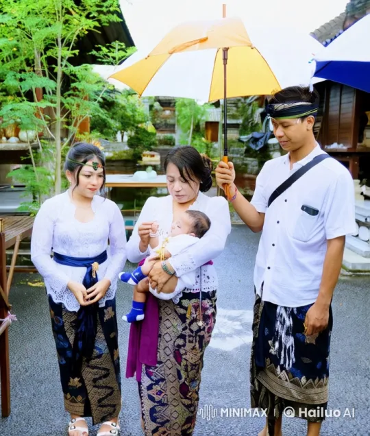Family in Traditional Attire Enjoying a Serene Outdoor Moment – AI Generated Video | Hailuo AI
