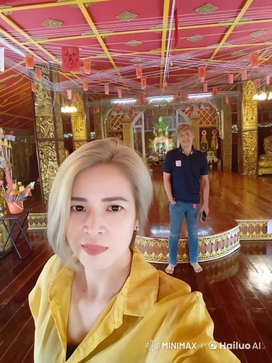 Vivid Temple Setting with Selfie and Serene Atmosphere – AI Generated Video | Hailuo AI