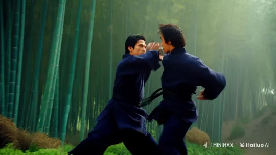 Martial Arts Showdown in Swaying Bamboo Forest – AI Generated Video | Hailuo AI