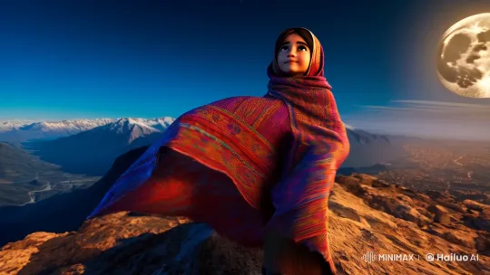 Amazigh Girl in Moonlit Atlas Mountains – AI Generated Video | Hailuo AI
