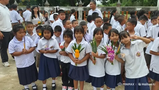 Children in White Uniforms Celebrate with Flowers – AI Generated Video | Hailuo AI