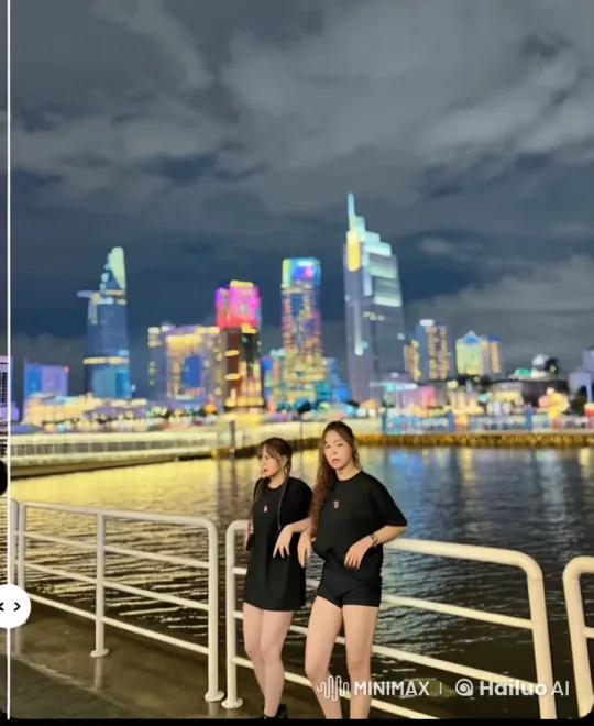 Live2D Martial Arts Display by Two by Vibrant City Waterfront – AI Generated Video | Hailuo AI