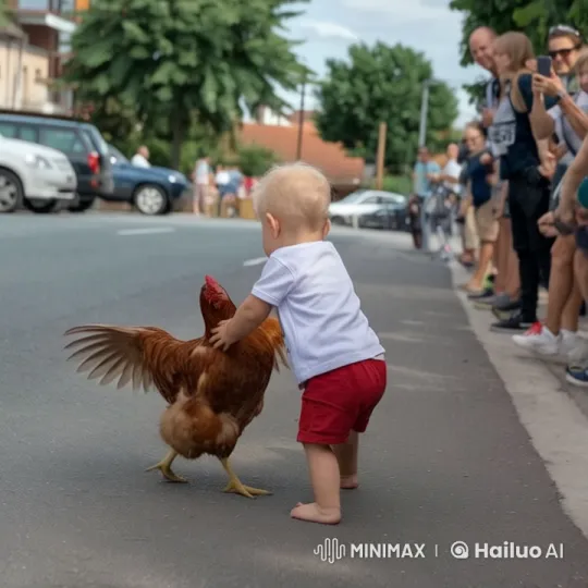 Child and Hen Engage in Whimsical Kung Fu Duel – AI Generated Video | Hailuo AI