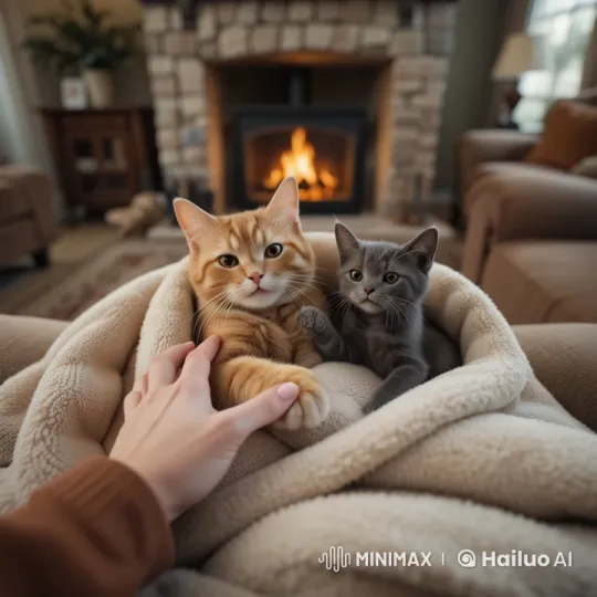 Cozy Home Scene: Woman Cares for Cats – AI Generated Video | Hailuo AI