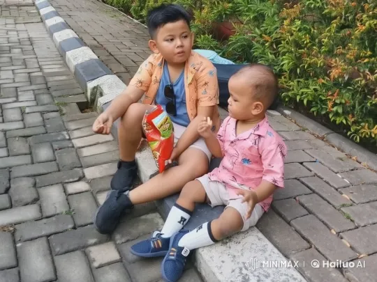 Young Brothers Enjoy Chips in Hawaiian Shirts – AI Generated Video | Hailuo AI