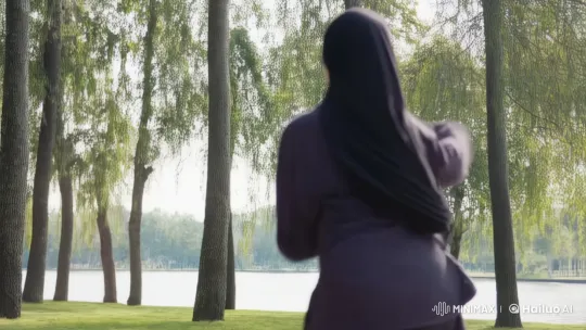Woman in Hijab Performs Intense Kung Fu in Serene Park – AI Generated Video | Hailuo AI