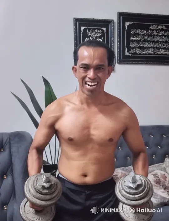 Man Performing Bicep Curls in Decorated Room – AI Generated Video | Hailuo AI