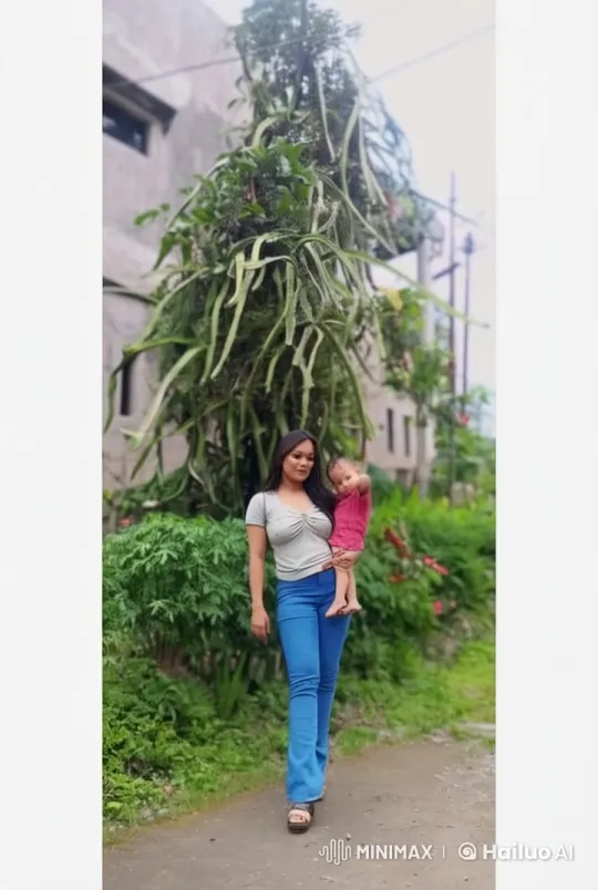 Woman and Child Practicing Kungfu in a Lush Garden – AI Generated Video | Hailuo AI