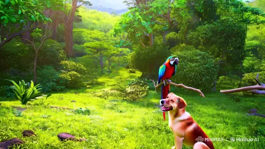 Dog and Macaw's Whimsical Forest Encounter – AI Generated Video | Hailuo AI