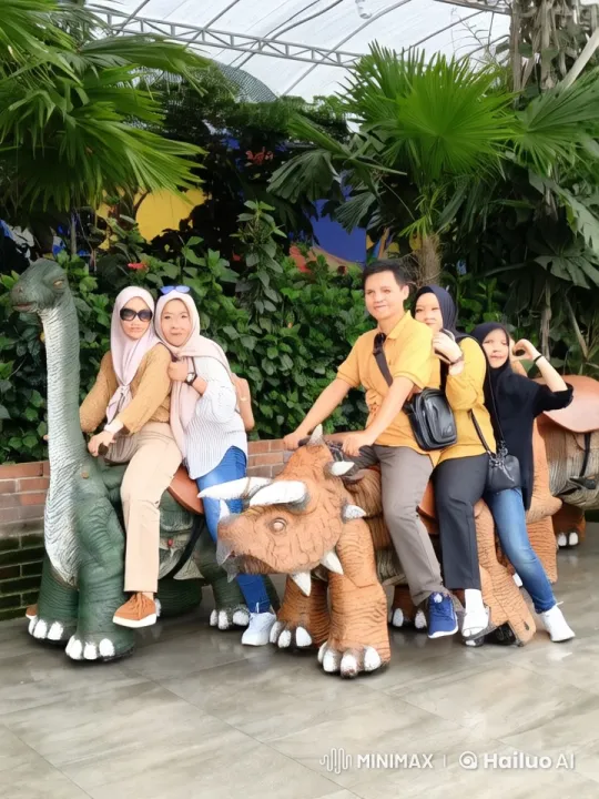 Four Individuals Perform Kung Fu on Dinosaur Statues – AI Generated Video | Hailuo AI