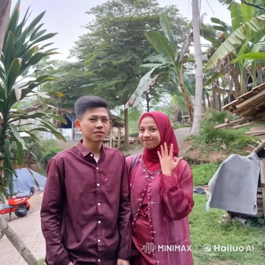 Young Couple in Maroon at Tranquil Village in Live2D Animation – AI Generated Video | Hailuo AI