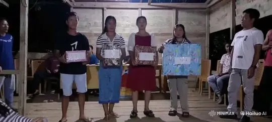 Wooden Shelter Celebration with Gift-Holding Individuals – AI Generated Video | Hailuo AI