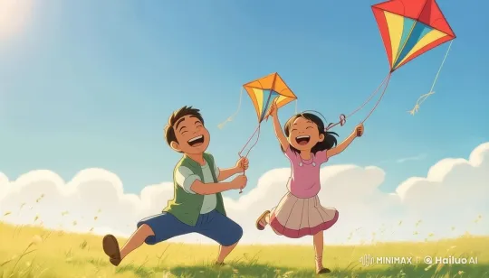 Father and Child Flying Kites in Serene Grassland – AI Generated Video | Hailuo AI