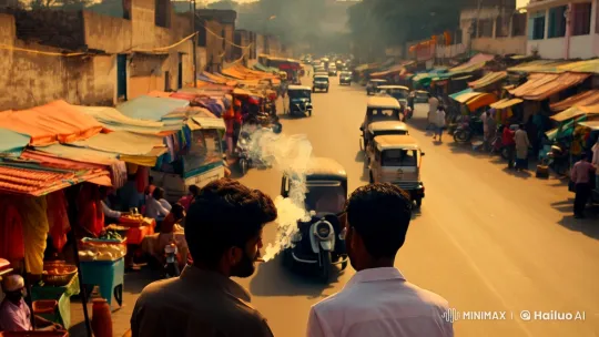 Intimate Friendship Amidst Bustling Indian Street – AI Generated Video | Hailuo AI