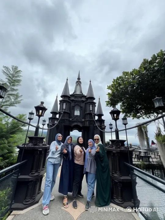 Gothic Castle Pathway with Peaceful Group Under Cloudy Sky – AI Generated Video | Hailuo AI