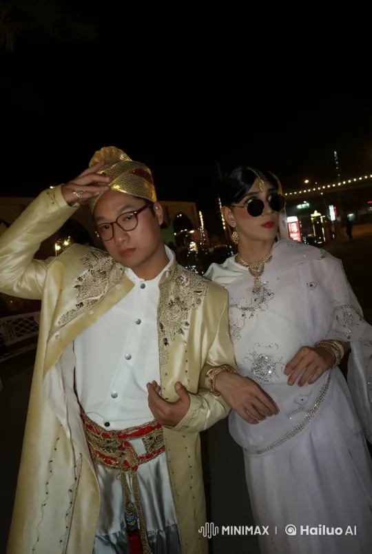 Traditional Attire Combat Dance in Festive Night Setting – AI Generated Video | Hailuo AI