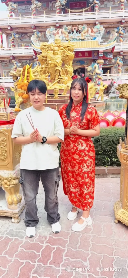 Young Woman Performs Martial Arts in Front of Sacred Statue – AI Generated Video | Hailuo AI