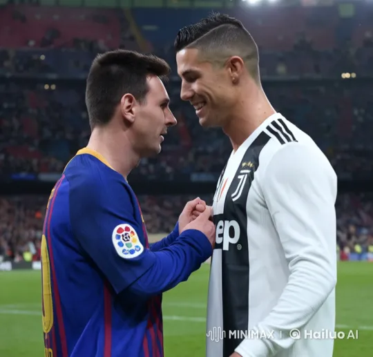 Ronaldo and Messi Celebrate Friendship in Animated Stadium – AI Generated Video | Hailuo AI