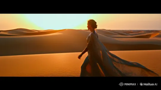 Golden Desert Elegance: Timeless Beauty Captured – AI Generated Video | Hailuo AI