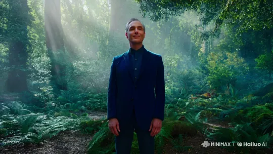 Surreal Forest Scene with Enigmatic Man and Fantastical Mushrooms – AI Generated Video | Hailuo AI