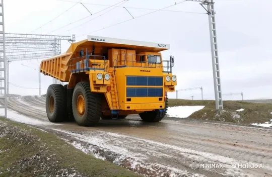 Belaz Dump Truck Navigates Muddy Slope in Live2D Animation – AI Generated Video | Hailuo AI