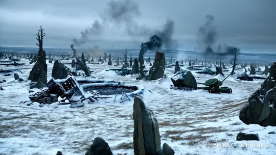 Sniper's Silent Trek Through a Frostbitten Warzone – AI Generated Video | Hailuo AI