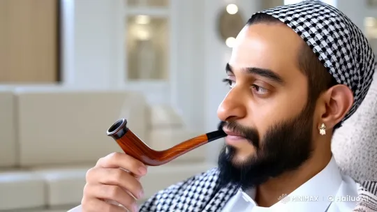 Contemplative Man Smoking Pipe in Minimalist Setting – AI Generated Video | Hailuo AI