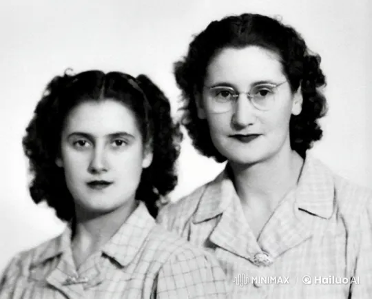 Two Women in Checkered Outfits with Synchronized Smiles – AI Generated Video | Hailuo AI