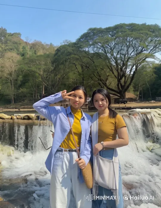Friends Perform Martial Arts in Forest by Waterfall – AI Generated Video | Hailuo AI