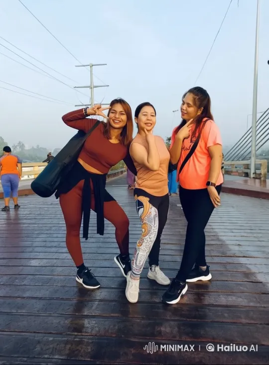 Three Young Women Posed Energetically on a Deck – AI Generated Video | Hailuo AI