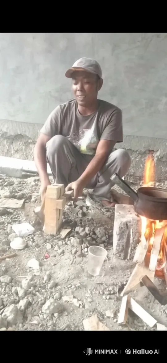 Kungfu Practitioner Performs by a Fire in Construction Site – AI Generated Video | Hailuo AI