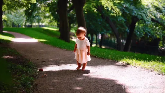 Child's Innocent Exploration in Serene Park Setting – AI Generated Video | Hailuo AI