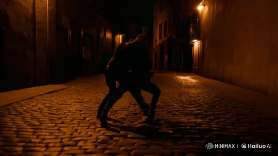 Fierce Struggle in Atmospheric Alleyway – AI Generated Video | Hailuo AI