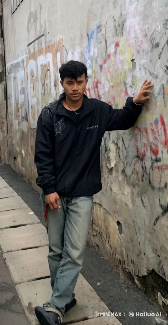 Casual Man Leaning Against Graffiti Wall – AI Generated Video | Hailuo AI