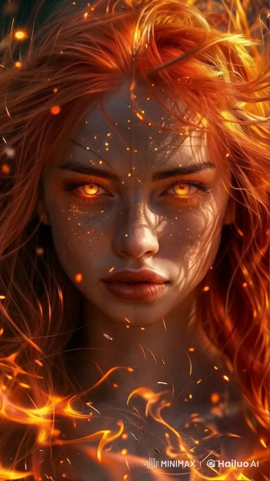 Dramatic Digital Portrait: Fiery Redhead with Seductive Charm – AI Generated Video | Hailuo AI
