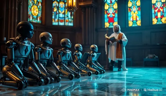 Futuristic Robots in Sacred Church Setting – AI Generated Video | Hailuo AI