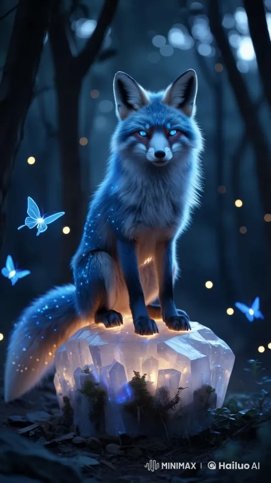 Mystical Fox in Twilight Forest with Glowing Crystal – AI Generated Video | Hailuo AI
