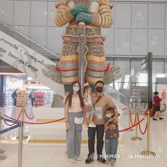 Family Performs Kungfu in Front of Airport Statue – AI Generated Video | Hailuo AI