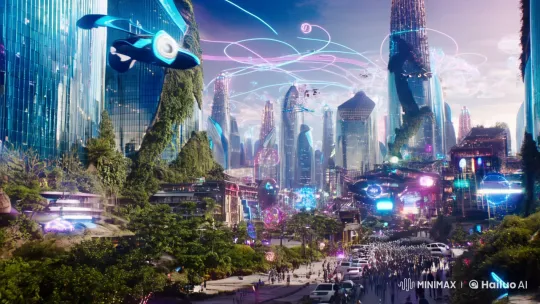 Futuristic 2050 Vision: Cityscape of Glass, Robots, and Holograms – AI Generated Video | Hailuo AI