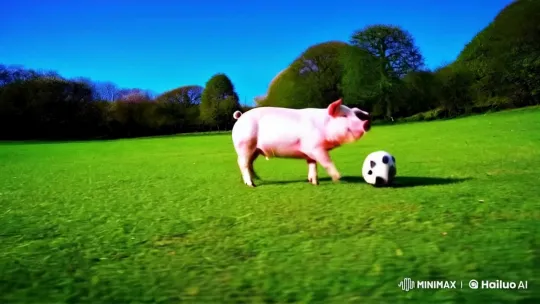 Pig Excels in Soccer Ball Juggling on Pasture – AI Generated Video | Hailuo AI