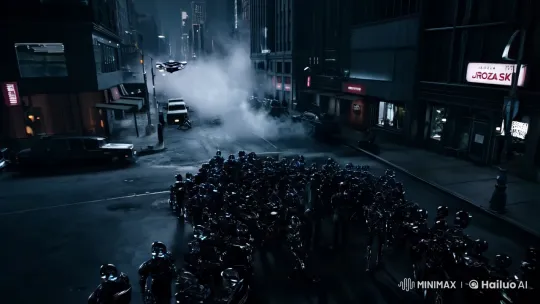 Cyberpunk Megacity: Blade Runner vs. Cyborgs in High-Stakes Standoff – AI Generated Video | Hailuo AI