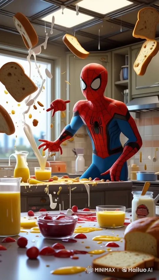 Spider-Man's Chaotic Kitchen Mishap in Live2D Animation – AI Generated Video | Hailuo AI
