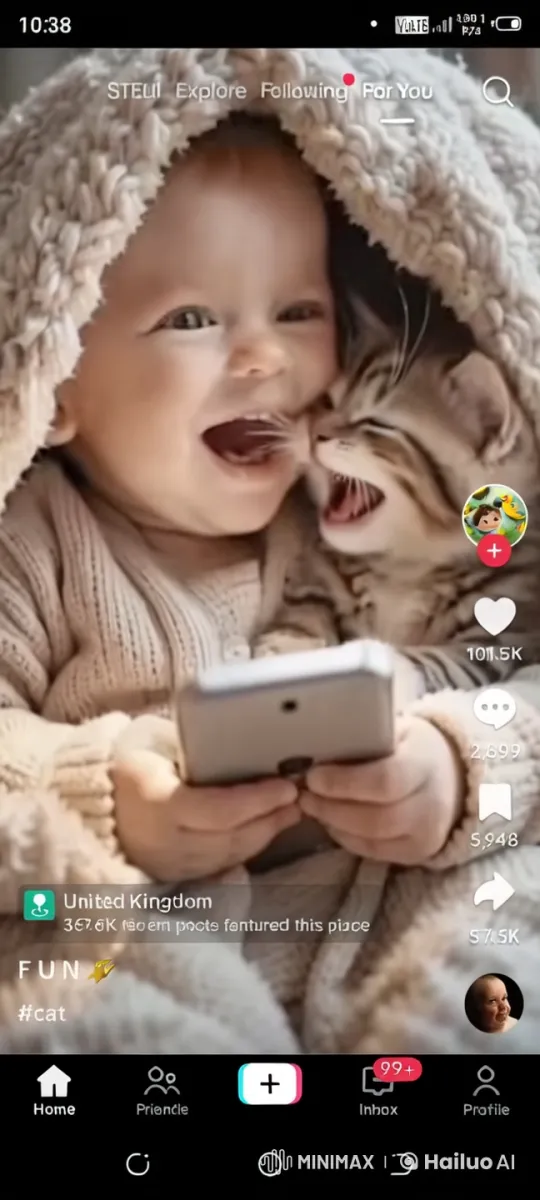 Baby and Kitten Cozy Up with Smartphone – AI Generated Video | Hailuo AI