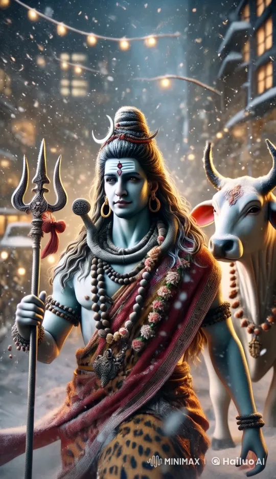 Lord Shiva Walks Through Festive Snowy Street in Live2D Animation – AI Generated Video | Hailuo AI