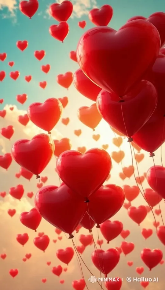 Vibrant Heart Balloons Ascend in Serene 4K Animation – AI Generated Video | Hailuo AI