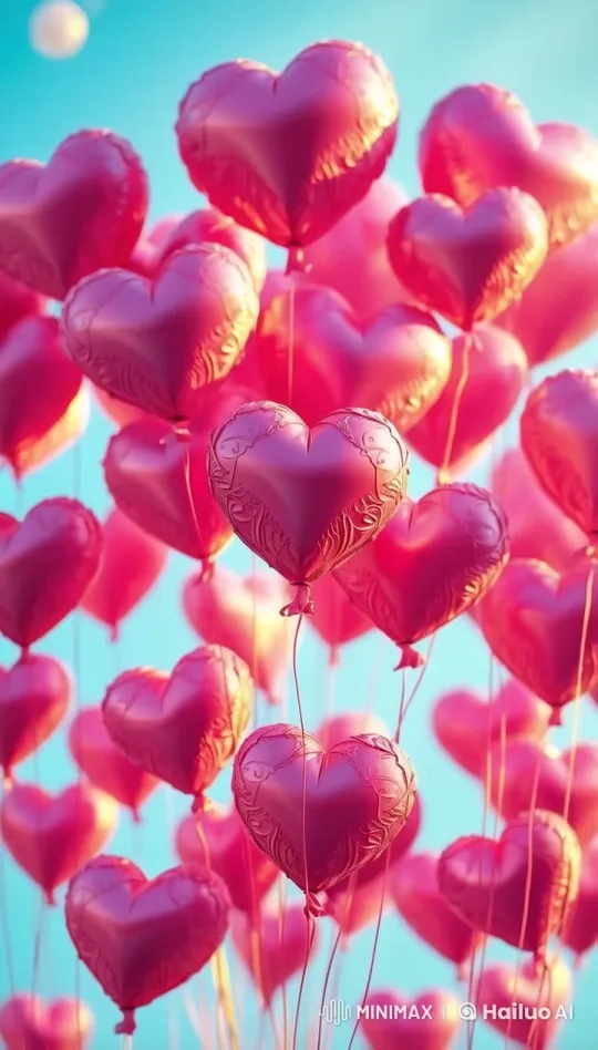 Vibrant Heart-Shaped Balloons Dance in the Sky – AI Generated Video | Hailuo AI