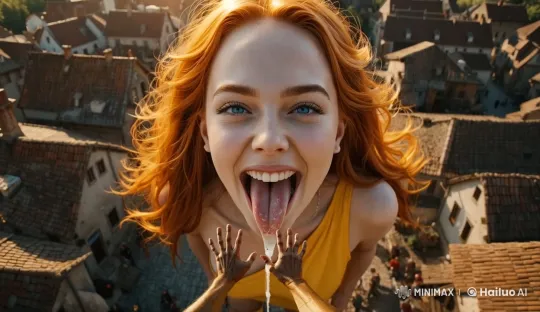 Aerial Transition into Girl's Mouth in a Village Setting – AI Generated Video | Hailuo AI